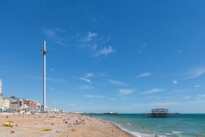 BA i360 and West Pier from beach