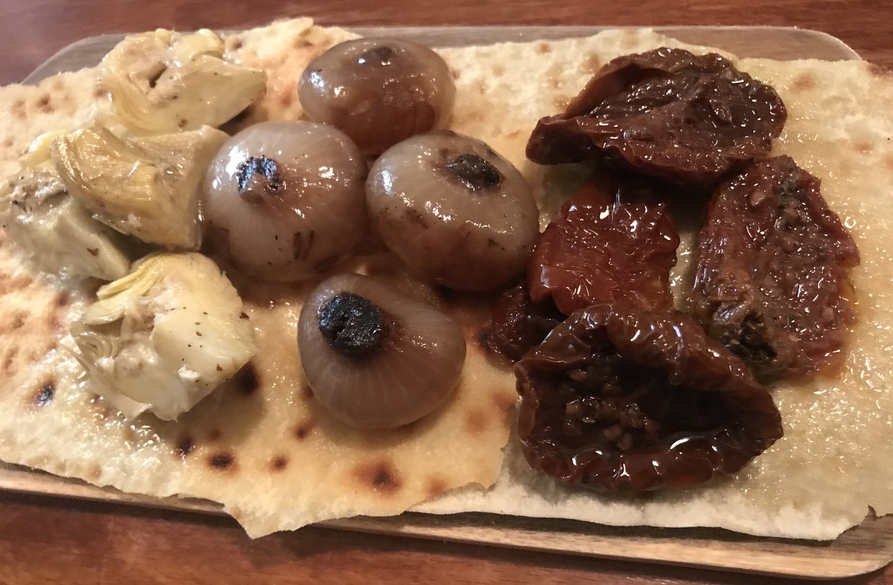 Nibbles :Pickled baby onions,artichokes and sun dried tomatoes